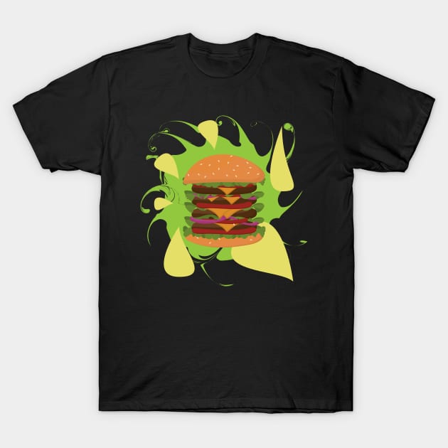 Big Burger Fast Food Graphic Abstract Artistic Double Burger T-Shirt by TeeFusion-Hub